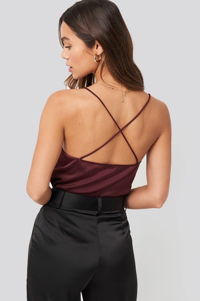Crossed Back Satin Singlet Burgundy