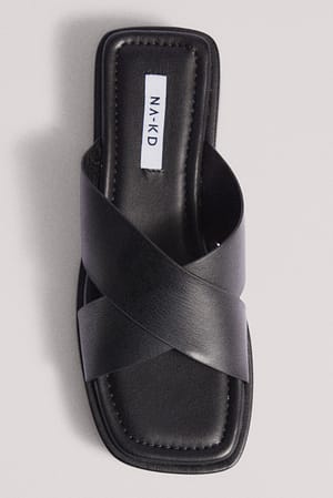 Black Crossed Strap Slippers
