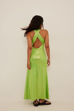 Lime Crossover Shiny Maxi Dress