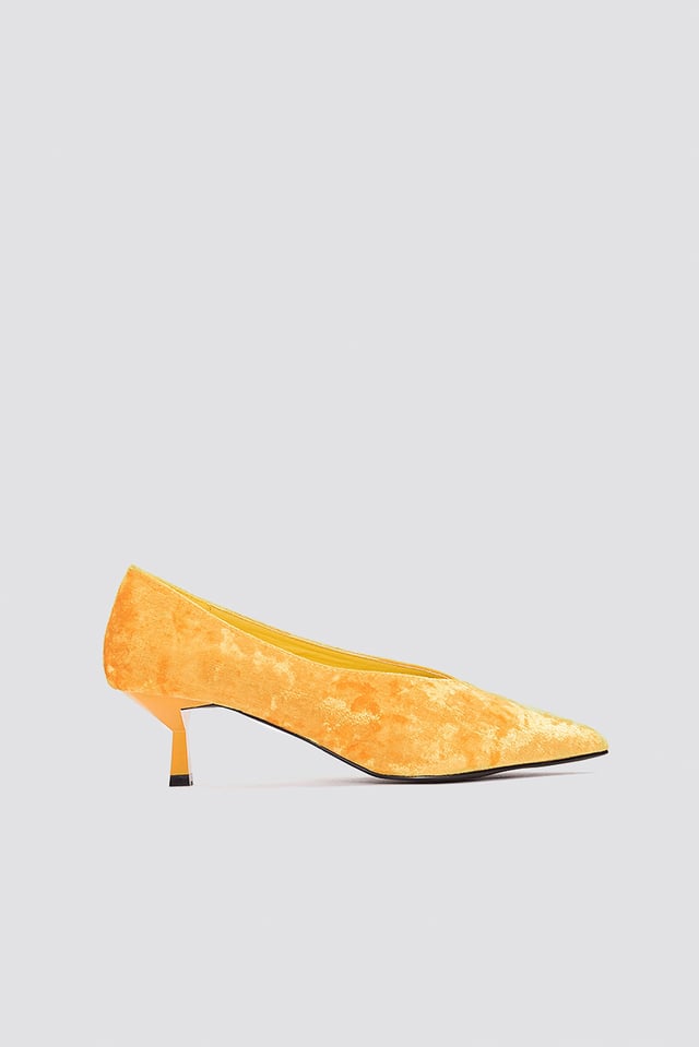Crushed Velvet Kitten Heel Orange
