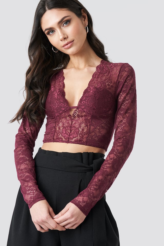 Cup Detail Lace Top Dark Burgundy