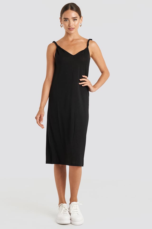 Cupro V-Neck Midi Dress Deep Black