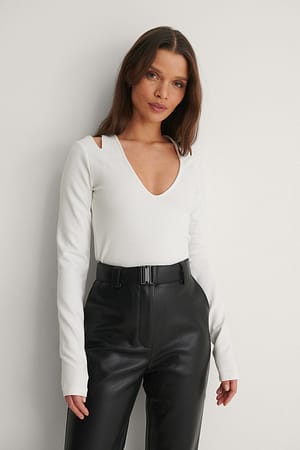 White Cut Out V-Neck Jersey Top