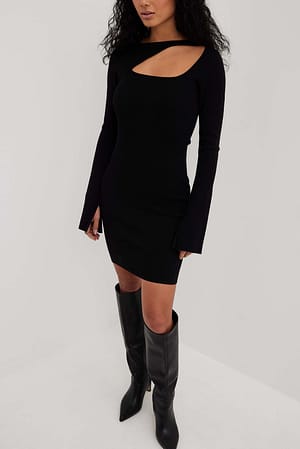 Black Fijngebreide mini-jurk met cut-outdetail