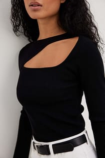 Cut Out Detail Fine Knitted Top Black | NA-KD