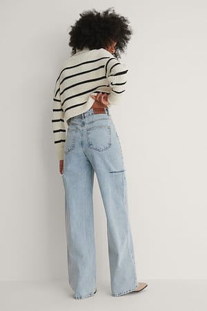 Vintage Blue NA-KD Trend Organic Cut Out Detail Wide Jeans