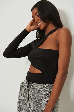 Black Recyceltes Cut-out-Jersey-Top
