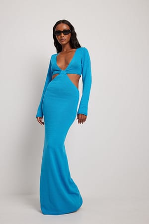 Blue Cut Out Knitted Maxi Dress