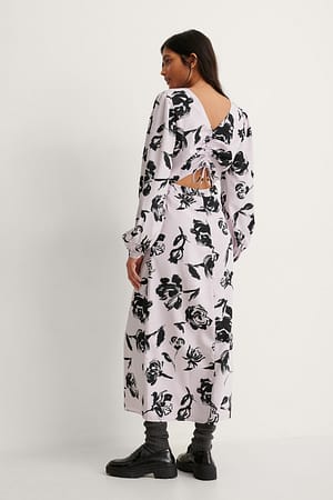 Black/Pink Flower Print Kleid Mit Aussparungen