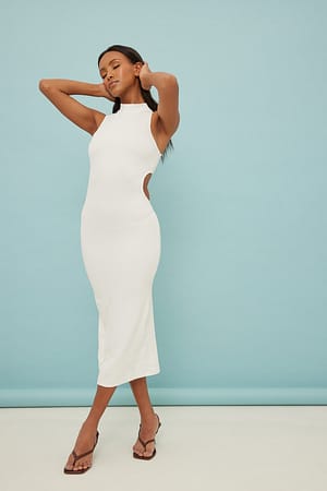 White Cut Out Ribbed Dress