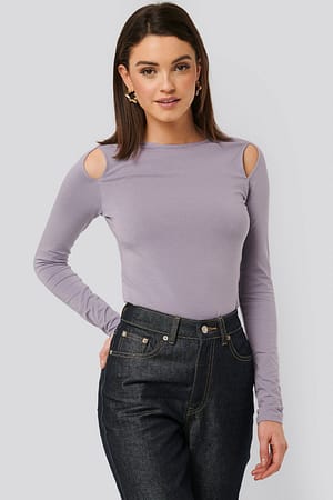 Lilac Cut Out Round Neck Top