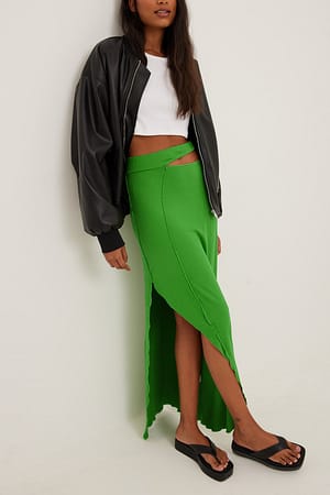 Green Cut Out Seam Maxi Skirt