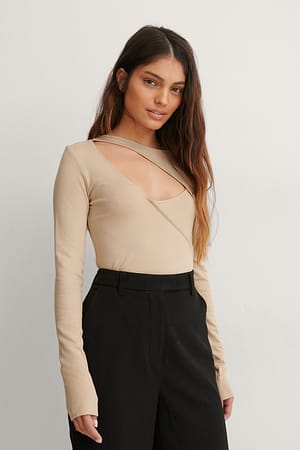 Taupe Beige Cut-out top