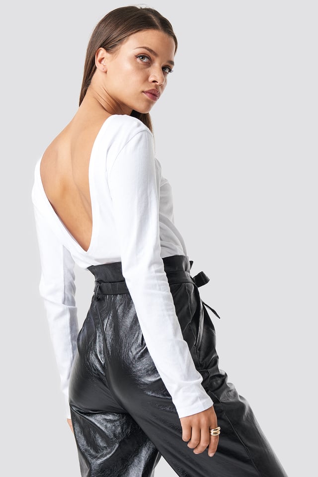 Deep Back Long Sleeve Top White