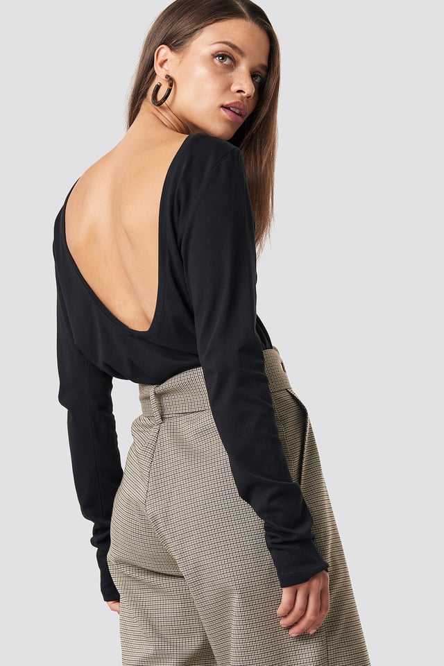 Deep Back Long Sleeve Top Black