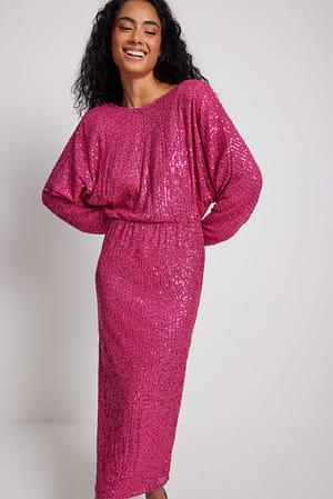 Pink Midi-jurk van lovertje met een diep uitgesneden rug