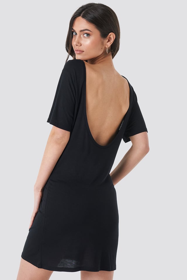 Deep Back Viscose Dress Black