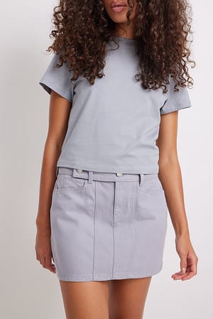 Grey Denim Detail Mini Skirt