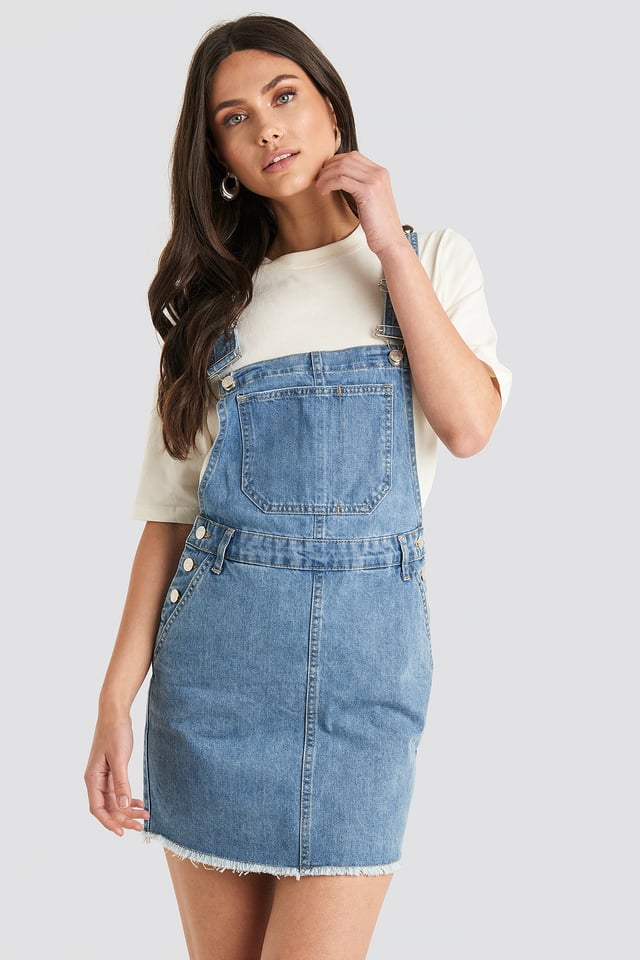 Denim Dungaree Dress Mid Blue