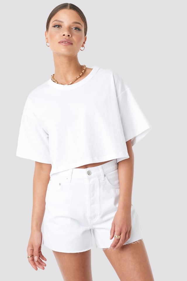 Denim High Waist Shorts White