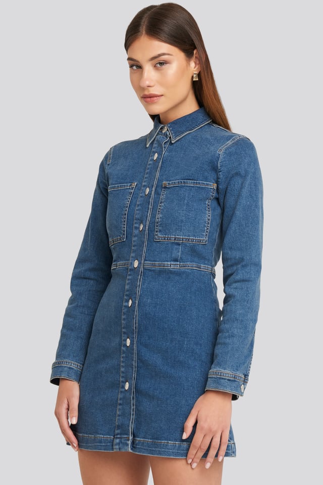 Denim Shirt Mini Dress Blue