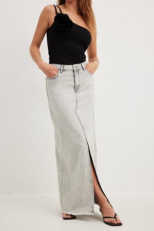 Light Grey Denim Wide Maxi Skirt