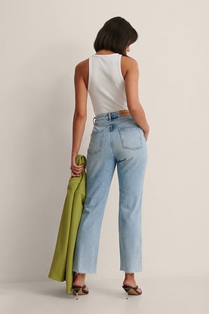 Destroyed Knee High Waist Straight Jeans Blue | NA-KD