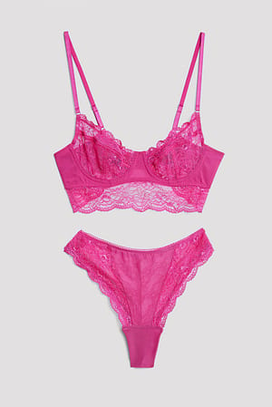 Strong Pink Detail Flowy Lace Brazilian Panty