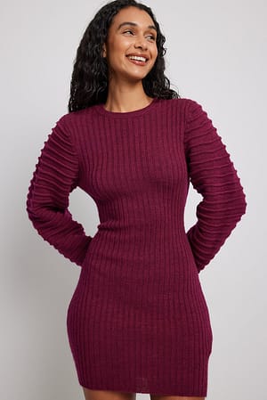 Fuchsia Detailed Sleeve Knitted Mini Dress