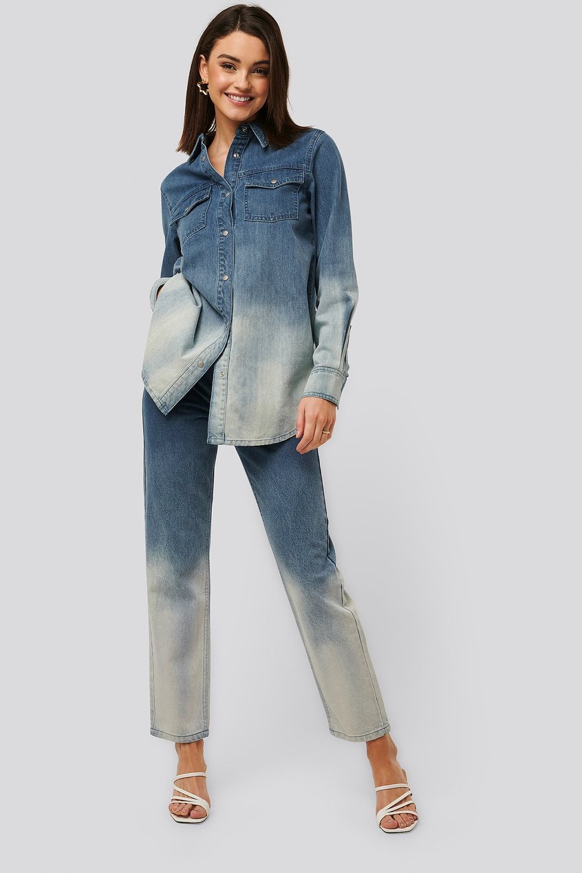 Jean Jeans droits | Jean Mom Taille Haute Bleu - QU55651
