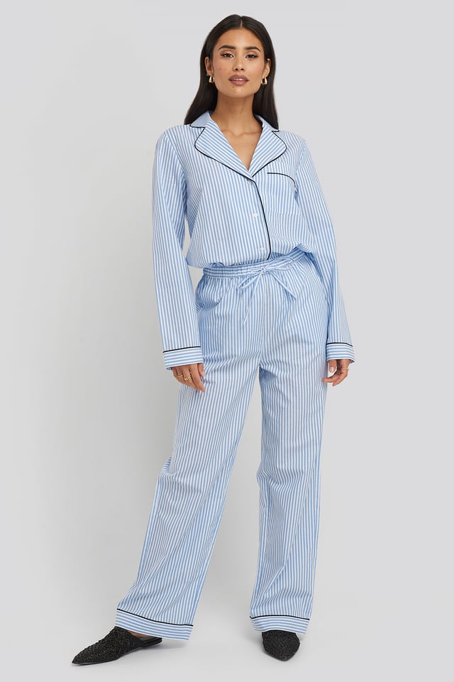 Dobby Cotton Night Pants Blue/White Stripe