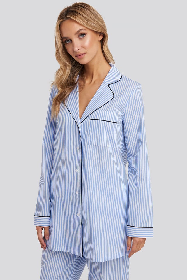 Dobby Cotton Night Shirt Blue/White Stripe