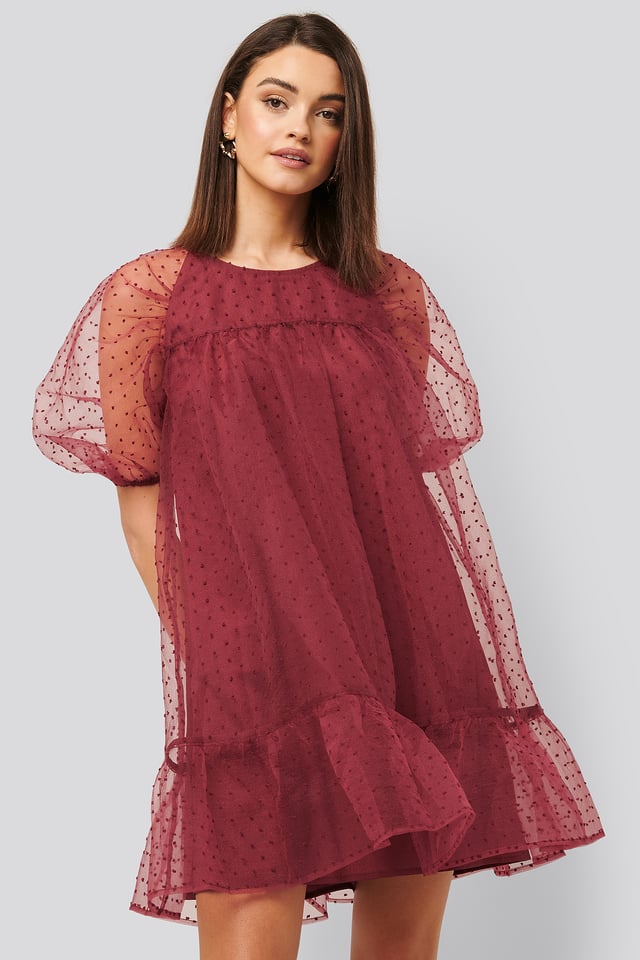 Dobby Organza Mini Dress Burgundy