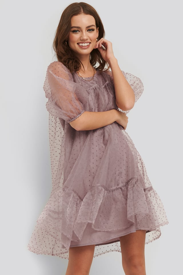 Dobby Organza Mini Dress Lilac