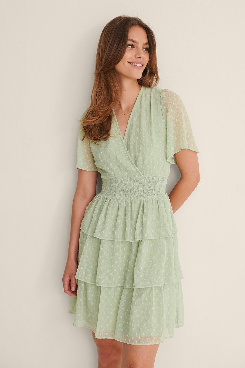 Kleider Volantkleider | Recyceltes Smocked-Dobby-Kleid mit Rüschen - QI45682