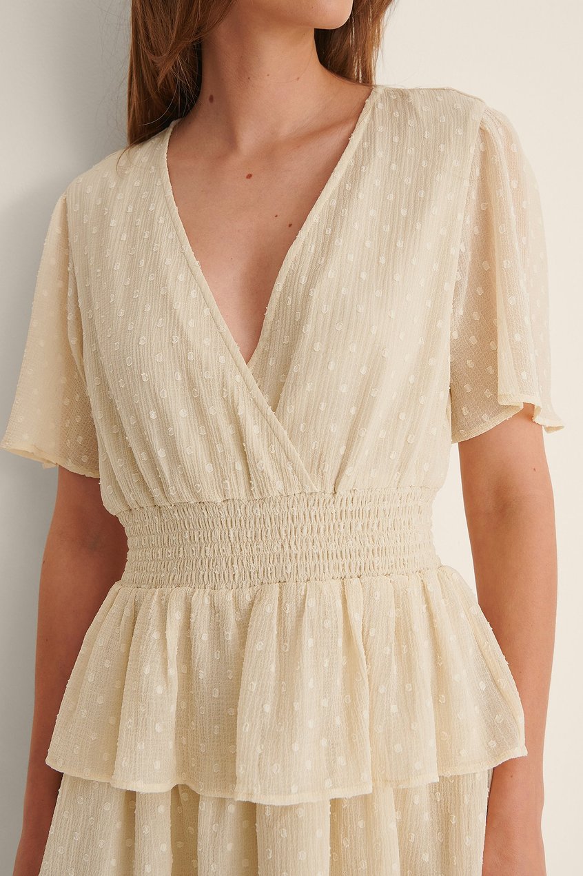 Kleider Chiffonkleider | Recyceltes Smocked-Dobby-Kleid mit Rüschen - KU29088