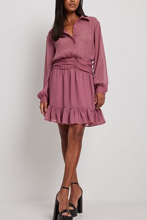 Maroon Mini-jurk met dobby tailledetail