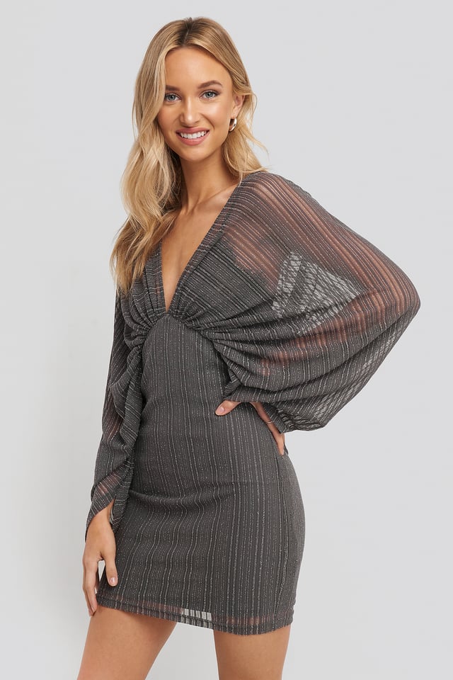Dolman Glittery Mini Dress Silver