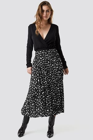 Black/White NA-KD Dot Print Pleated Midi Skirt