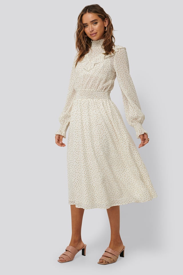 Pilkullinen Röyhelömekko White/Beige