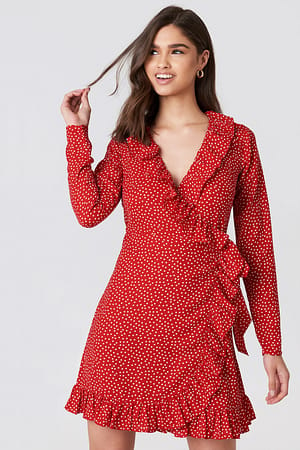 Red Dotted Frill Dress