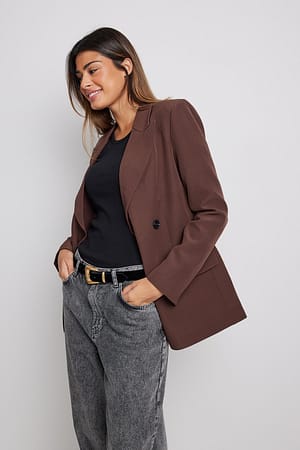 Brown Recycled Double Breasted Fitted Blazer