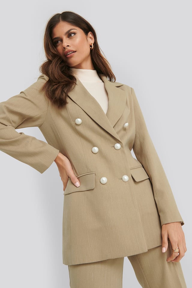Double Breasted Pearl Blazer Light Dusty Green