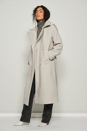 Double Breasted Wool Coat Grey | NA-KD