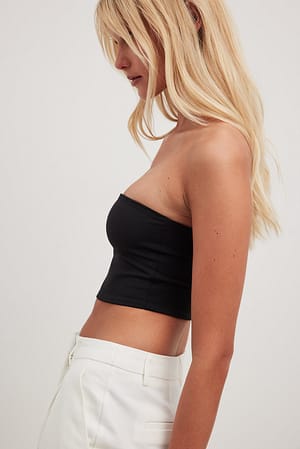 Black Double Folded Cropped Tube Top