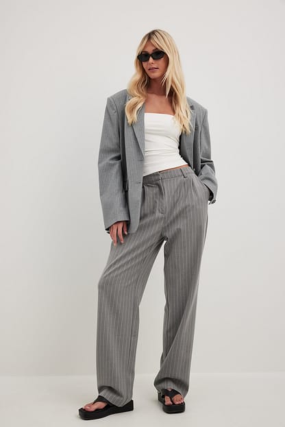 Grey Stripe Oversized Blazer