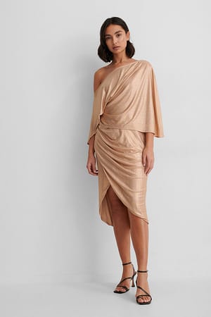 Beige Drape Asymmetric Dress