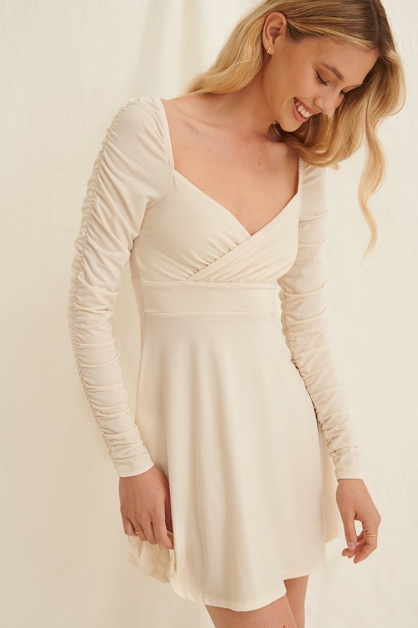 Kleider Sommerkleider | Recyceltes drapiertes Kleid mit langen Ärmeln - UK50867