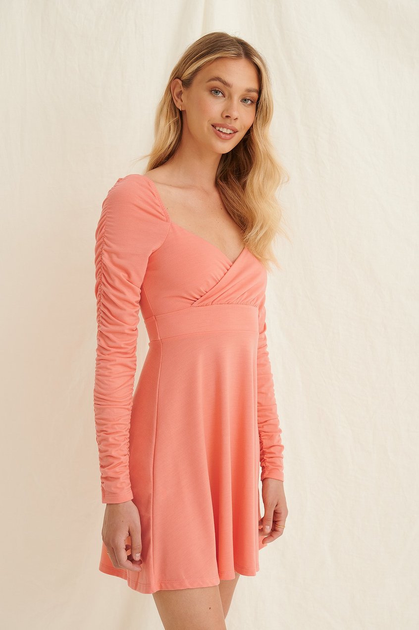 Kleider Sommerkleider | Recyceltes drapiertes Kleid mit langen Ärmeln - YZ54424