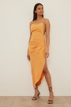Orange Draped Linen Dress